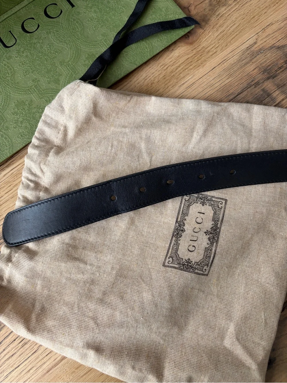 Gucci Black Leather Belt with Gold Double G Buckle
